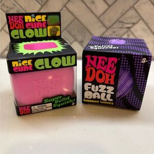 Needoh Pink Glow Nice Cube Super Solid Squish and Fuzz Ball purple